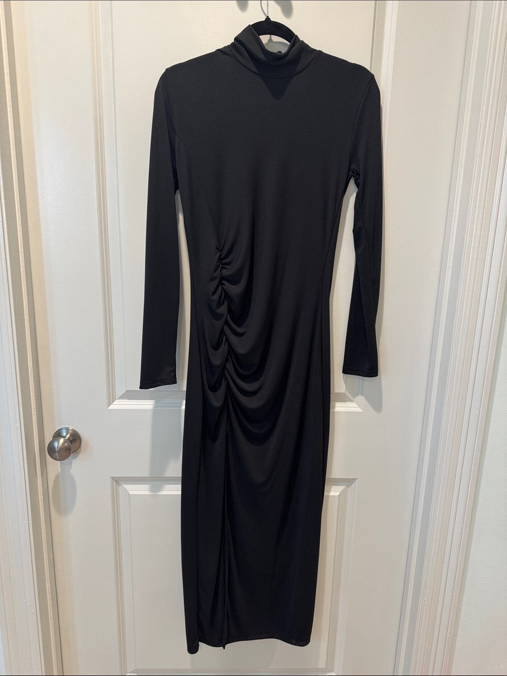 Zara Black Long-Sleeve Ruched Maxi Dress